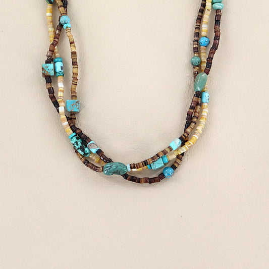 PAIGE WALLACE 3 Strands Tri Color Shell With Turquoise Mixed Choker
