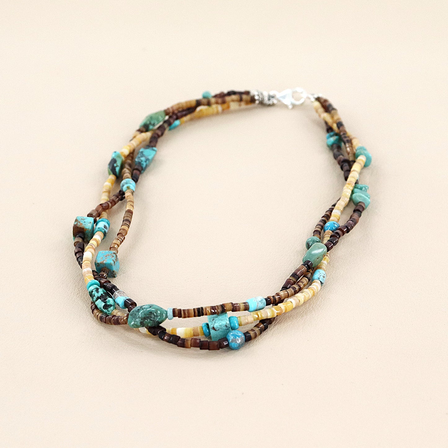 PAIGE WALLACE 3 Strands Tri Color Shell With Turquoise Mixed Choker