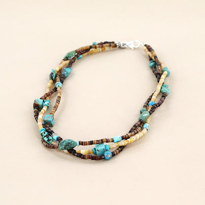 PAIGE WALLACE 3 Strands Tri Color Shell With Turquoise Mixed Choker