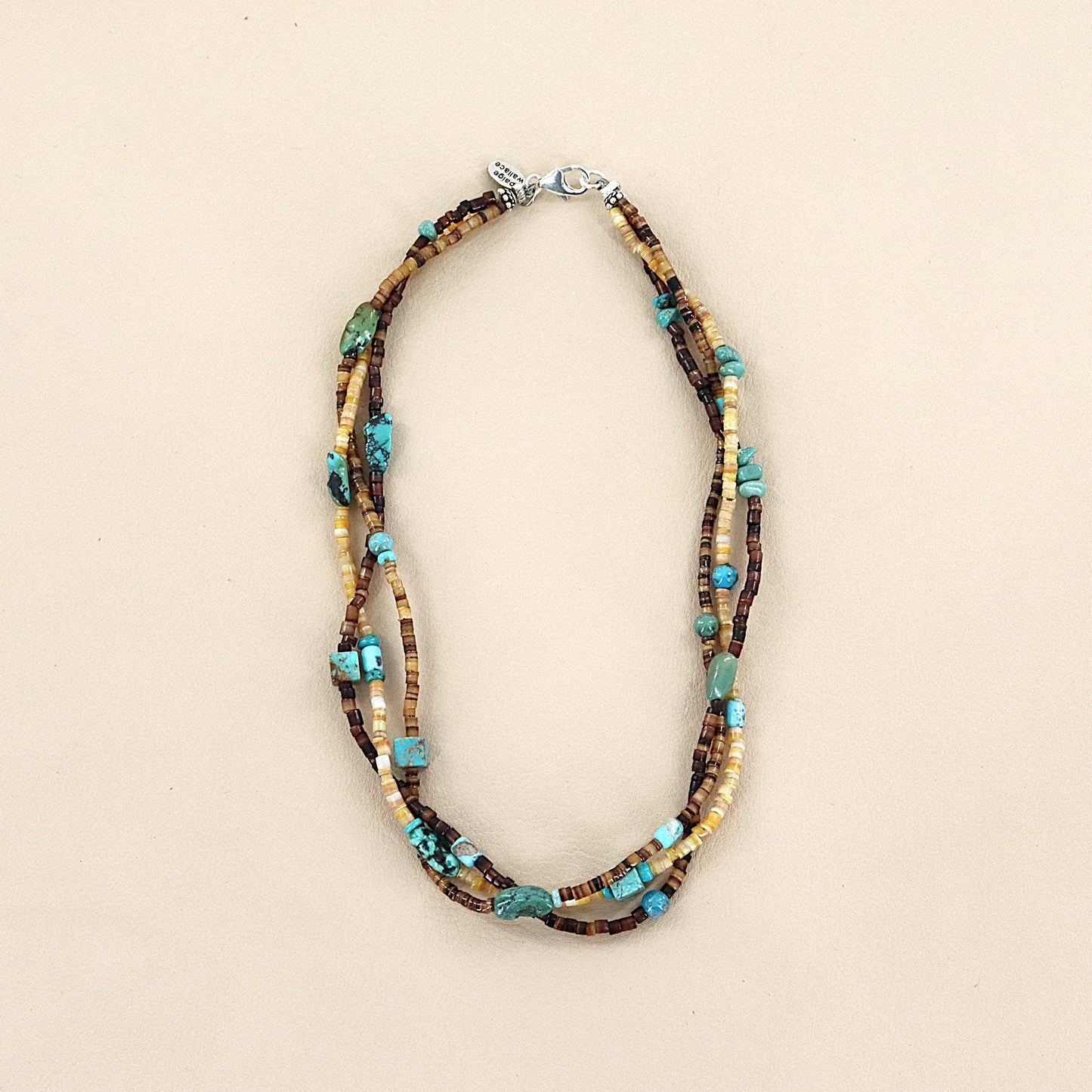 PAIGE WALLACE 3 Strands Tri Color Shell With Turquoise Mixed Choker