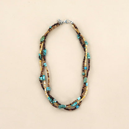 PAIGE WALLACE 3 Strands Tri Color Shell With Turquoise Mixed Choker