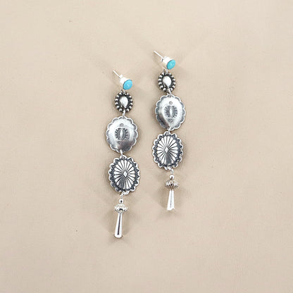 PAIGE WALLACE Turquoise Stud Concho Squash Flower Dangle Earring