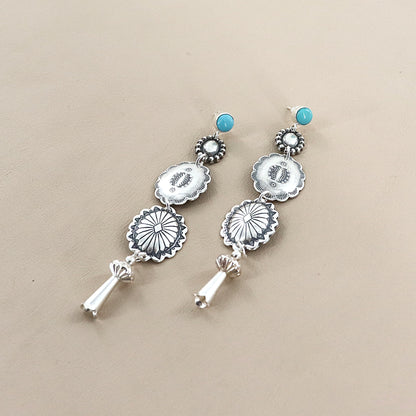 PAIGE WALLACE Turquoise Stud Concho Squash Flower Dangle Earring