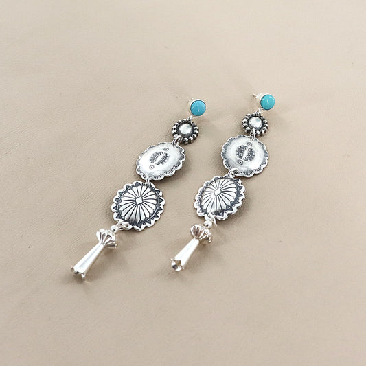 PAIGE WALLACE Turquoise Stud Concho Squash Flower Dangle Earring