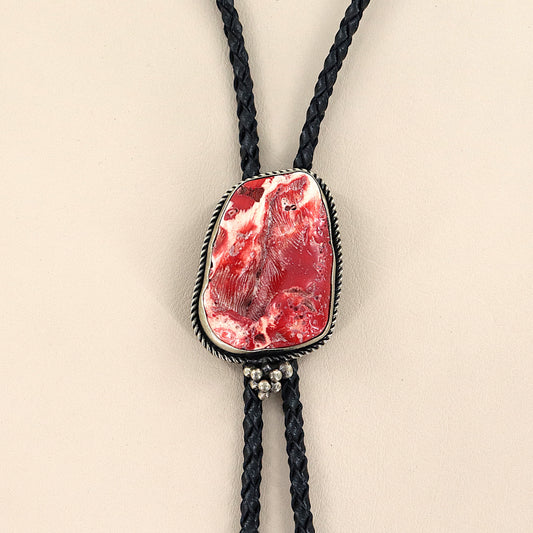 PAIGE WALLACE Coral Norean & Zebra Braided Leather Bolo Tie