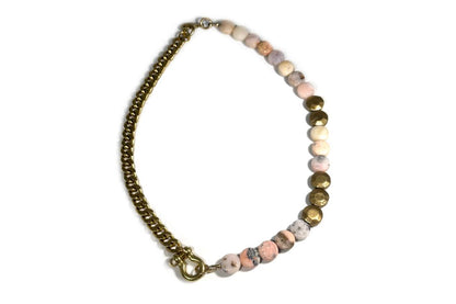 RACHEL NATHAN Shackle Single Pink Opal & Sand Dollar Coins Necklace