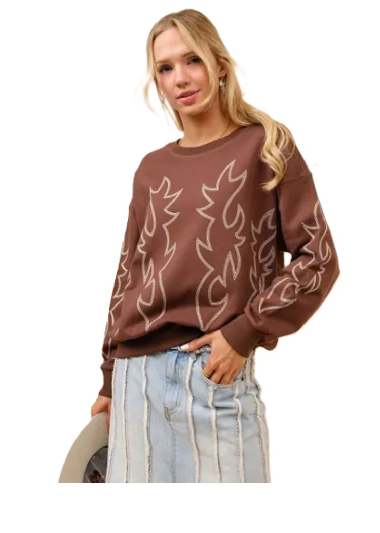BLUE B Western Boots Stitch Sweatshirt