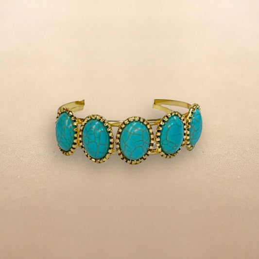 ABCO Turquoise 5 Stone Gold Cuff Bracelet