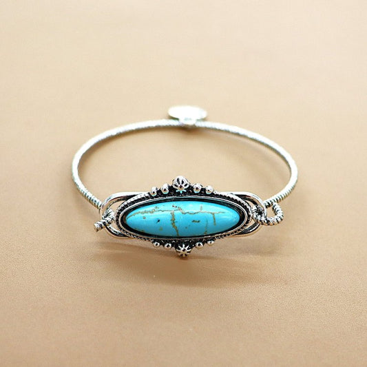 ABCO Burnished Bracelet With Oval Turquoise Concho Accent