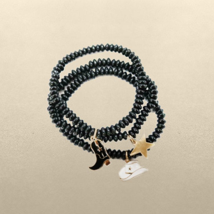 ABCO Disk Bead Bead Stretch Bracelets With Boot Hat And Star Charms