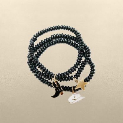 ABCO Disk Bead Bead Stretch Bracelets With Boot Hat And Star Charms