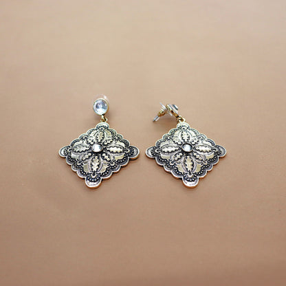 ABCO Diamond Shaped Concho Earring On Rhinestone Post