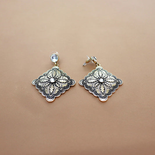 ABCO Diamond Shaped Concho Earring On Rhinestone Post