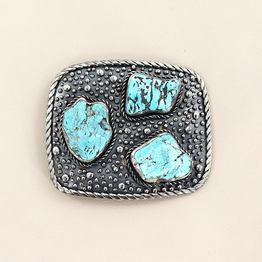 PAIGE WALLACE Rectangle Turquoise 3 Stones German Silver Buckle