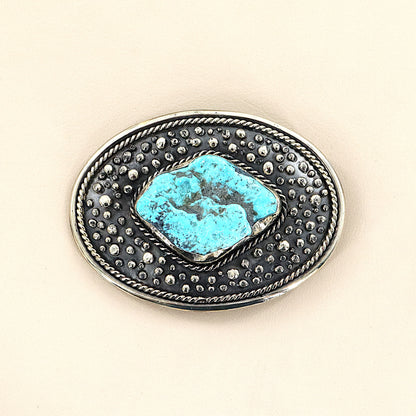PAIGE WALLACE Oval With Large Turquoise Freeform Center Stone German Silver Buckle