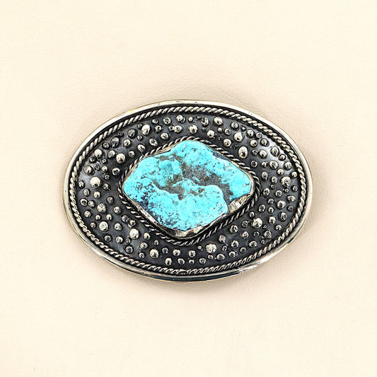 PAIGE WALLACE Oval With Large Turquoise Freeform Center Stone German Silver Buckle