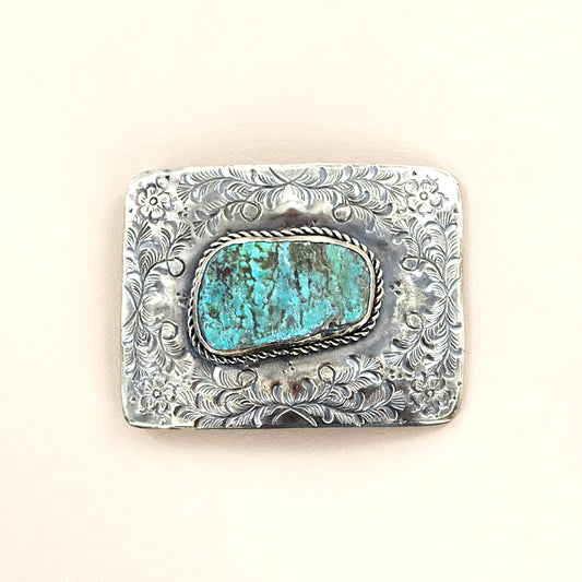 PAIGE WALLACE Rectangle Carved Flower Freeform Slab Center Buckle