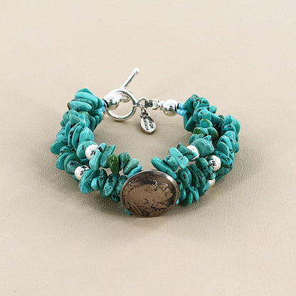 PAIGE WALLACE 3 Strands Turquoise Nickel Center Bracelet