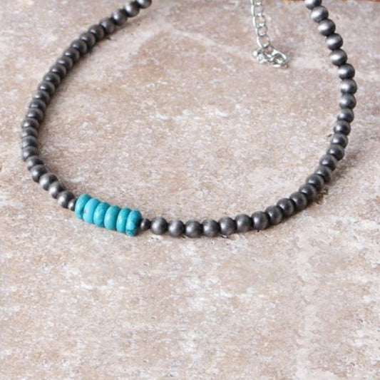 ABCO Faux Navajo Pearl Choker with Turquoise Accent