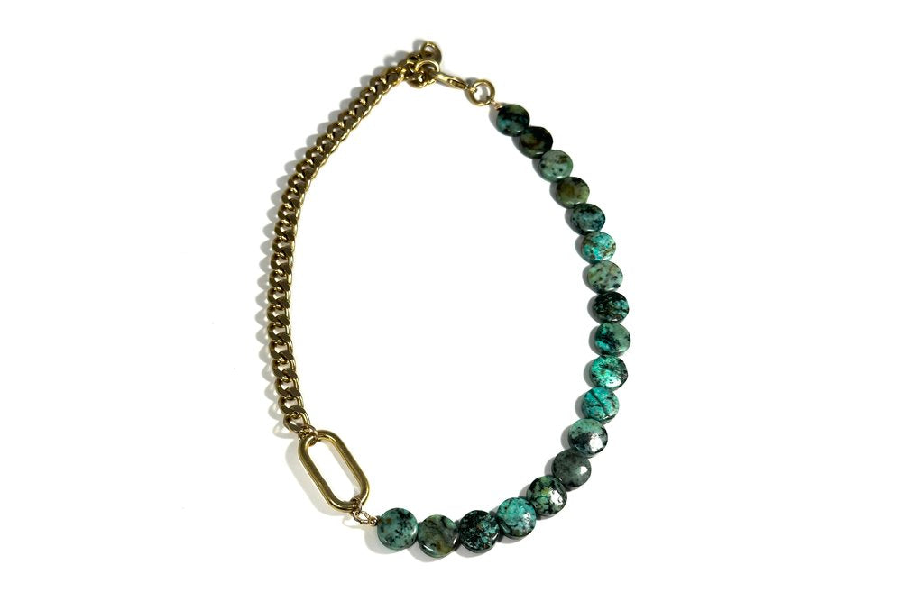 RACHEL NATHAN Race Track & African Turquoise Coin Necklace