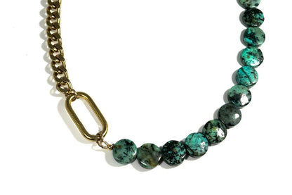 RACHEL NATHAN Race Track & African Turquoise Coin Necklace