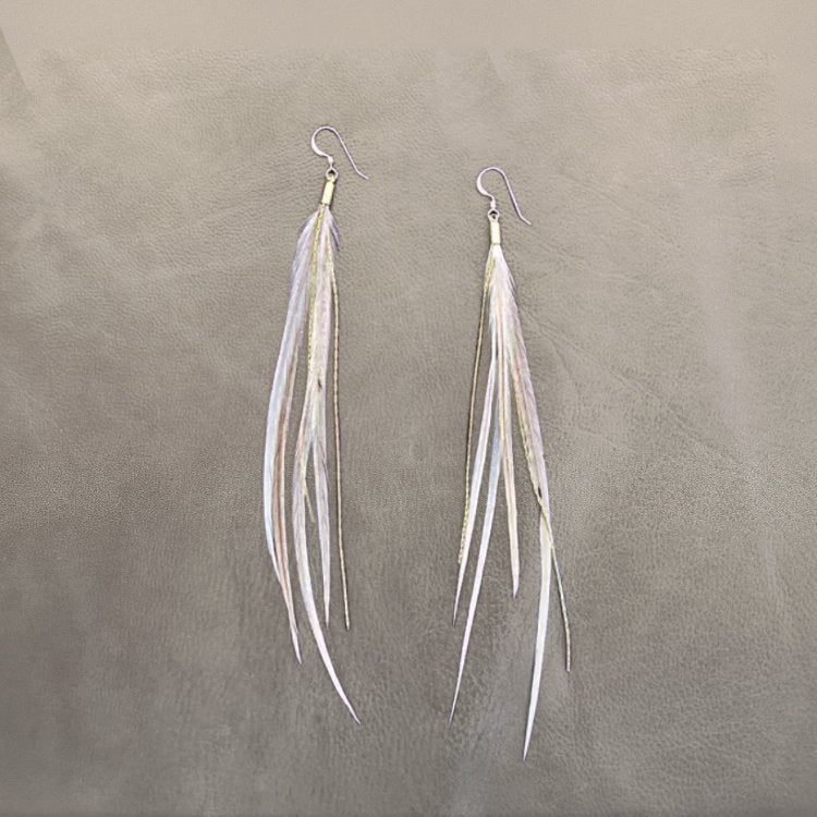 ASTALI Champagne Coque Feathers, Gold-plated Chains, 18K Gold-Plated Earrings