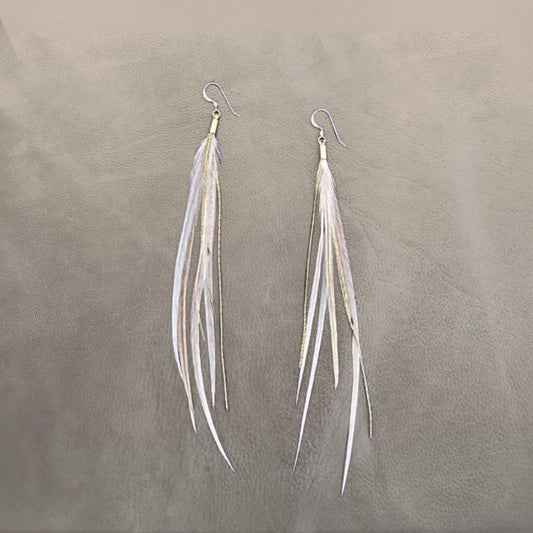 ASTALI Champagne Coque Feathers, Gold-plated Chains, 18K Gold-Plated Earrings