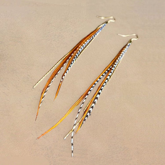 ASTALI Grizzly and Fawn/Gold Mini Feather Earrings