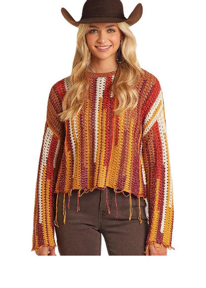 ROCK & ROLL Cropped Striped Sweater