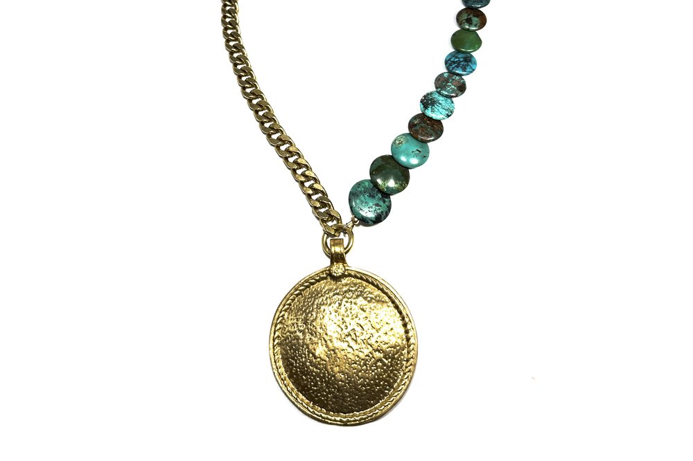 RACHEL NATHAN Turquoise & Shield Necklace
