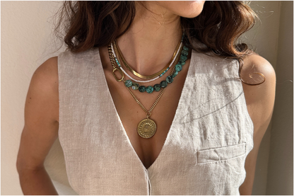 RACHEL NATHAN Race Track & African Turquoise Coin Necklace