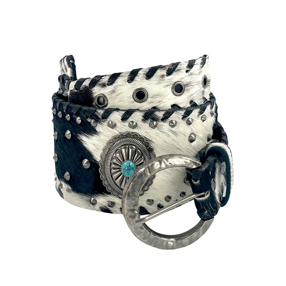 LUCKY & BLESSED Cowhide Genuine Leather Studded Wide Belt  display picture 1