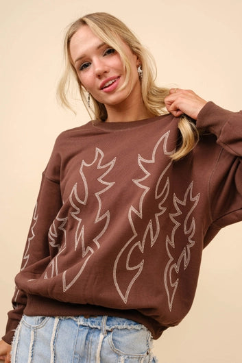 BLUE B Western Boots Stitch Sweatshirt