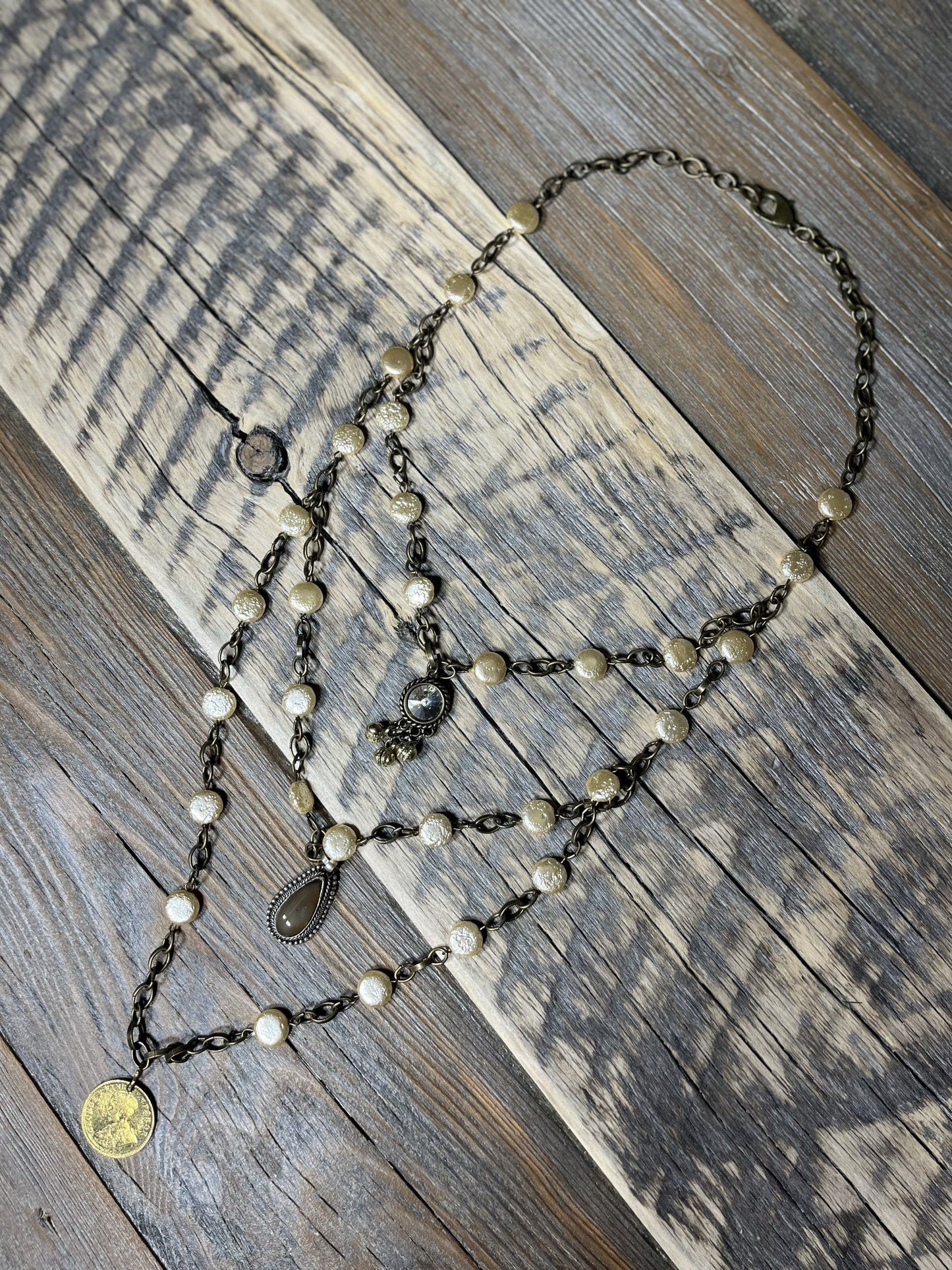 AMY KAPLAN Triple Coin Pearl Necklace