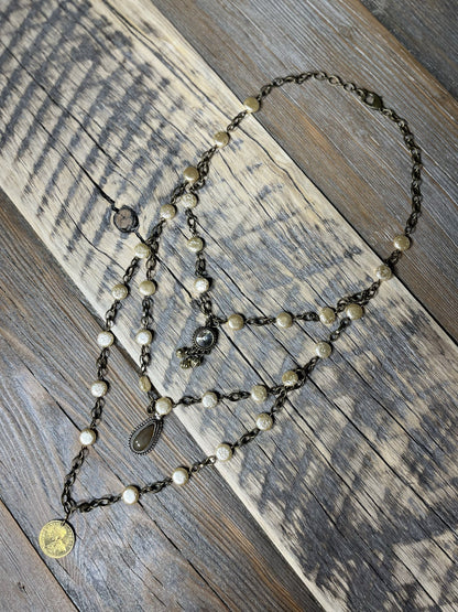 AMY KAPLAN Triple Coin Pearl Necklace