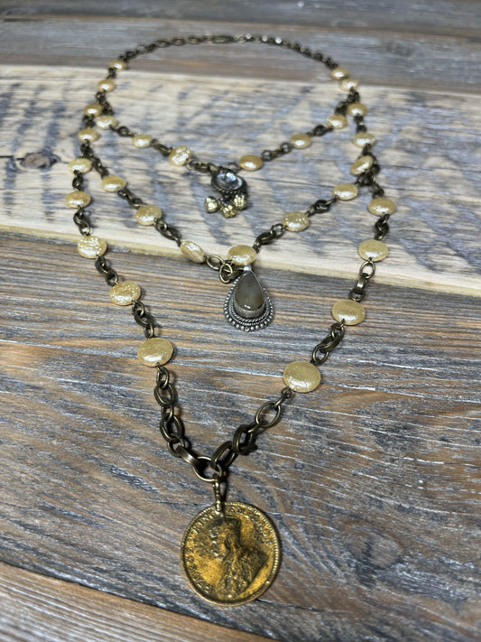 AMY KAPLAN Triple Coin Pearl Necklace