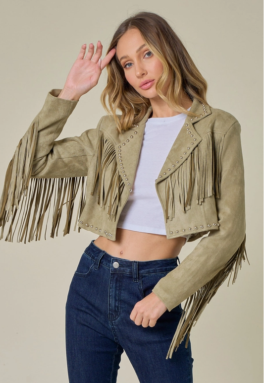 SAINTS & HEARTS  Suede Fringe Stud Jacket