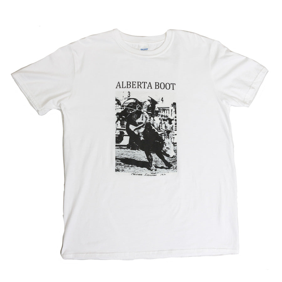 Men's T-Shirt with Cowboy Riding Bull White